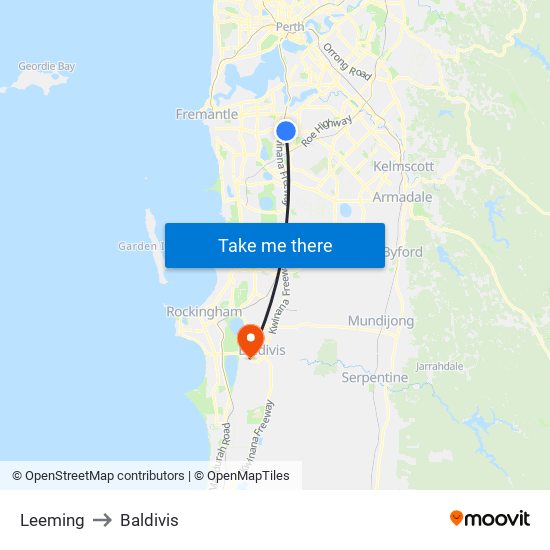 Leeming to Baldivis map