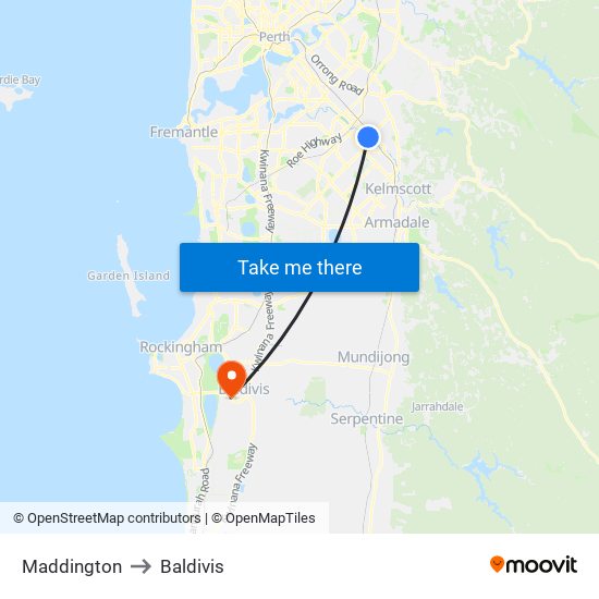 Maddington to Baldivis map