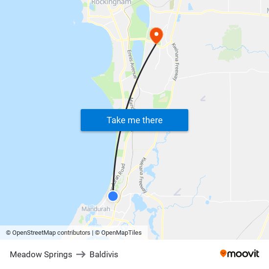 Meadow Springs to Baldivis map