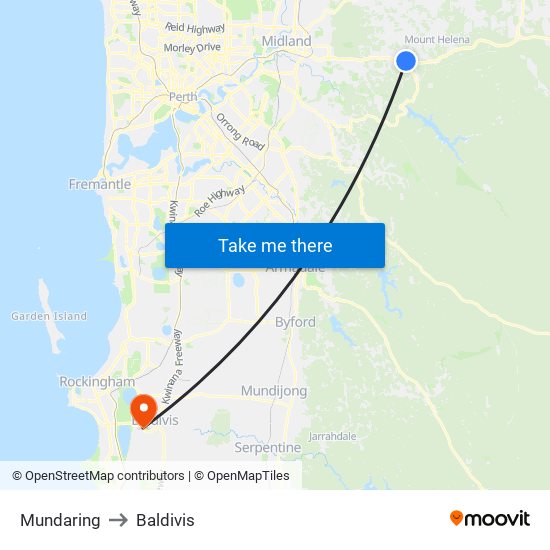 Mundaring to Baldivis map