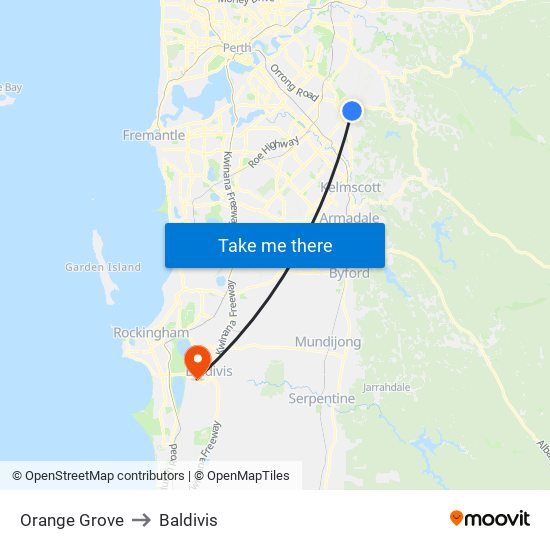 Orange Grove to Baldivis map