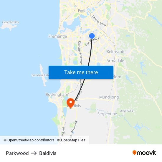 Parkwood to Baldivis map