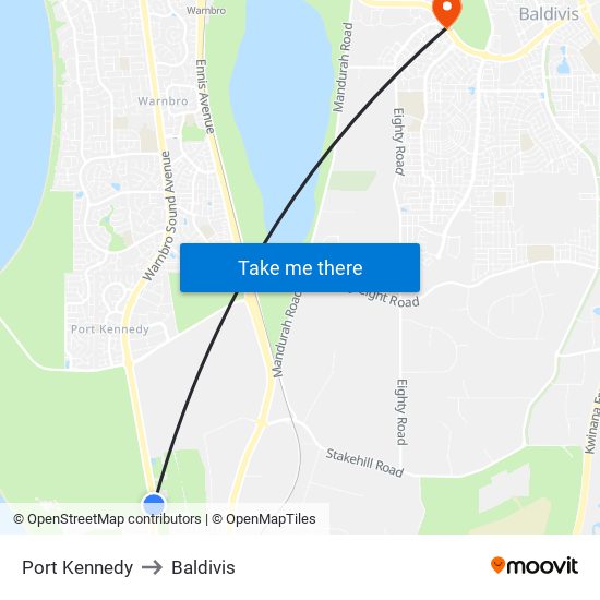 Port Kennedy to Baldivis map