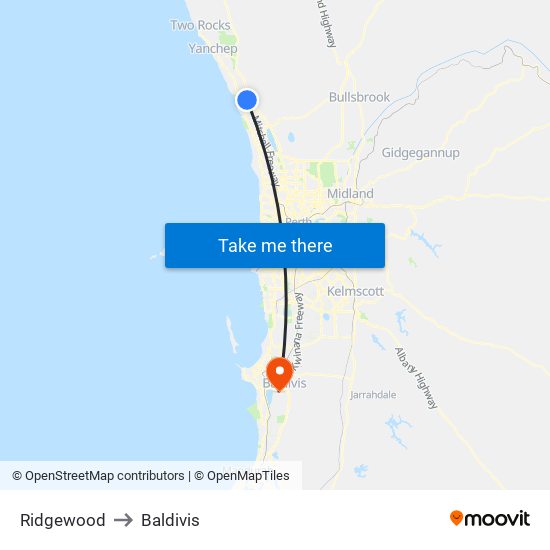 Ridgewood to Baldivis map