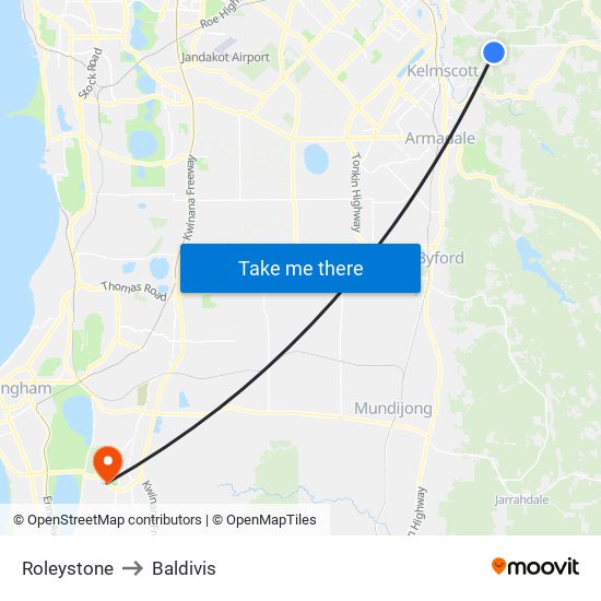 Roleystone to Baldivis map