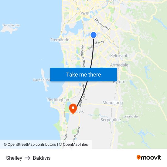 Shelley to Baldivis map