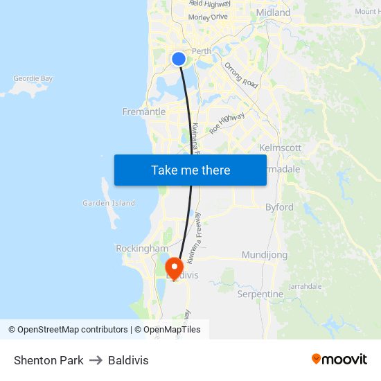 Shenton Park to Baldivis map