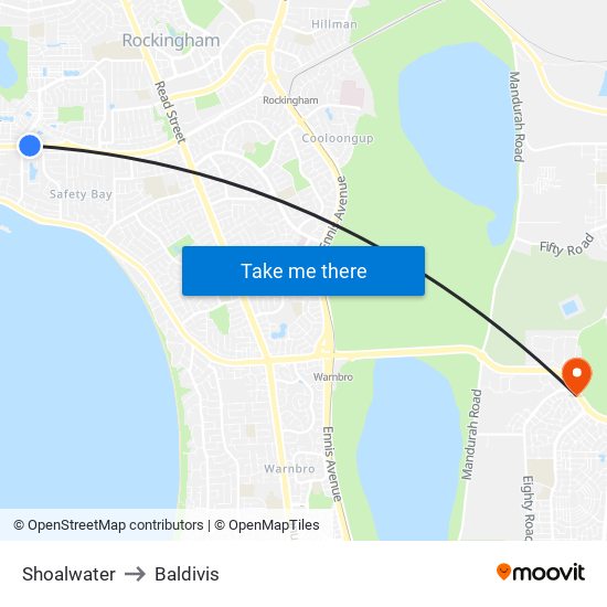Shoalwater to Baldivis map