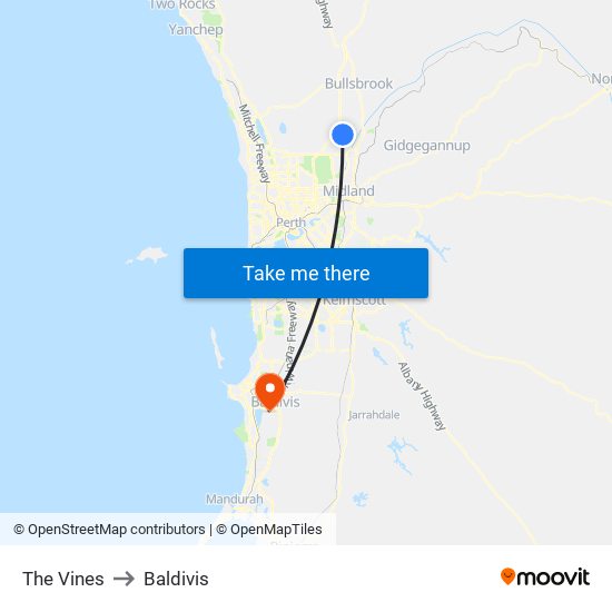 The Vines to Baldivis map