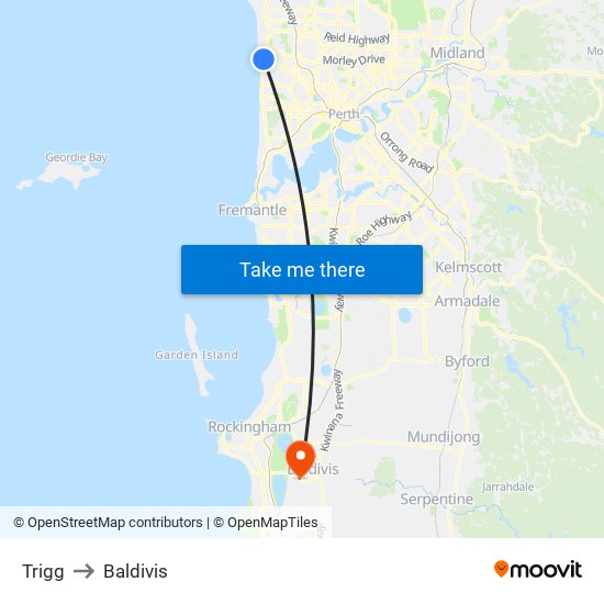 Trigg to Baldivis map