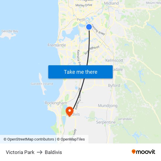 Victoria Park to Baldivis map