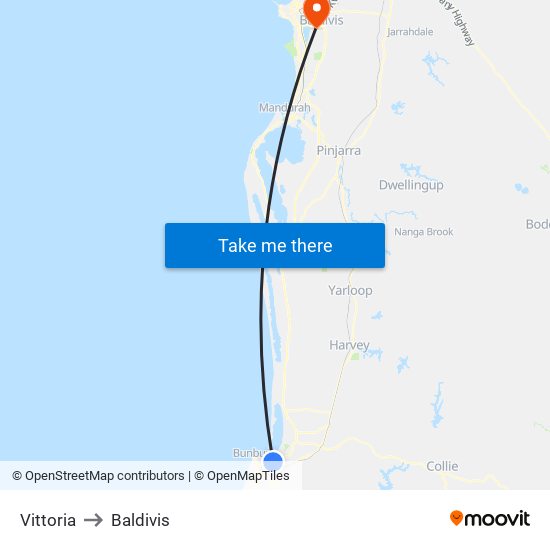 Vittoria to Baldivis map
