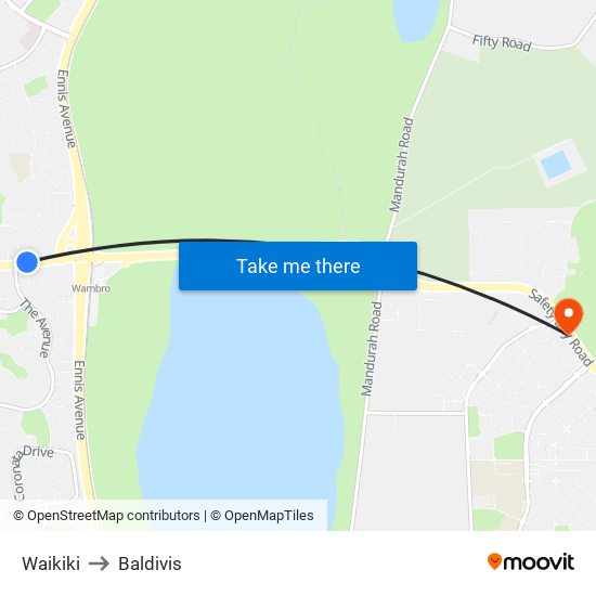 Waikiki to Baldivis map
