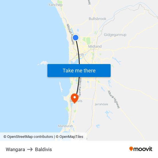 Wangara to Baldivis map