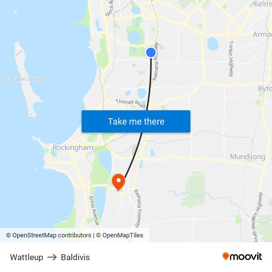 Wattleup to Baldivis map