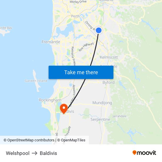 Welshpool to Baldivis map