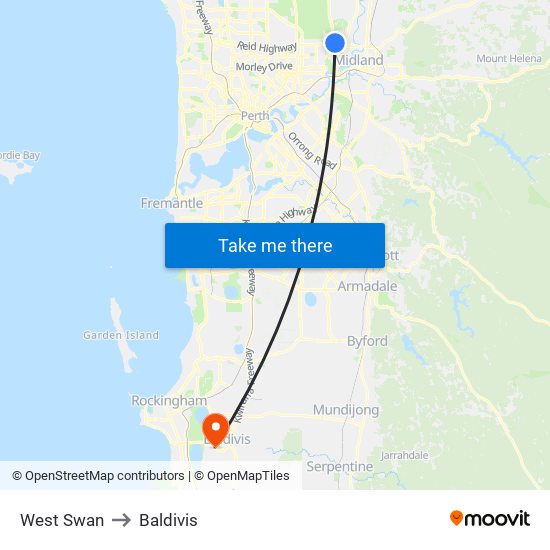 West Swan to Baldivis map