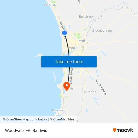 Woodvale to Baldivis map