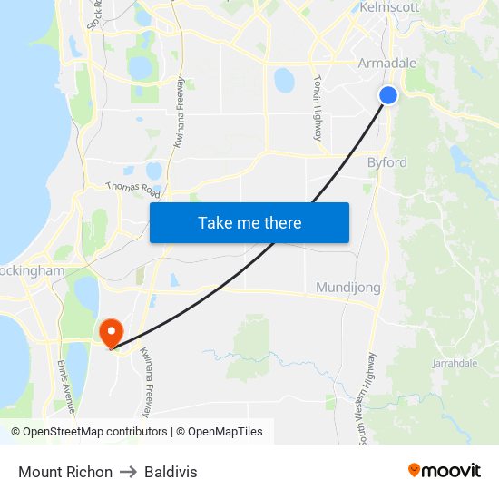 Mount Richon to Baldivis map