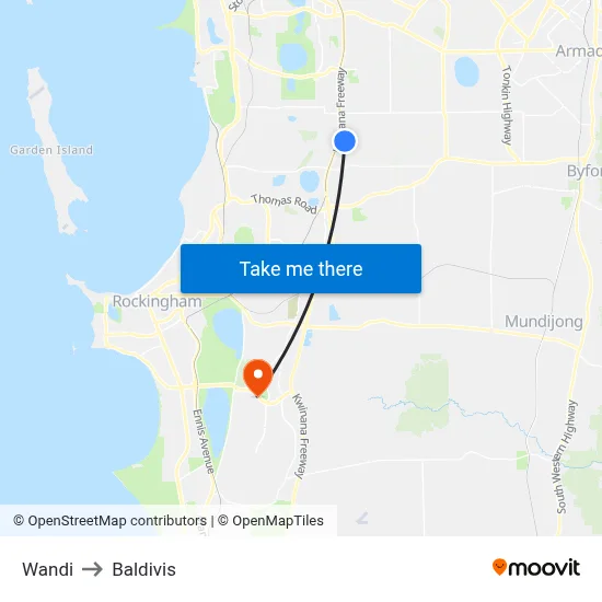 Wandi to Baldivis map
