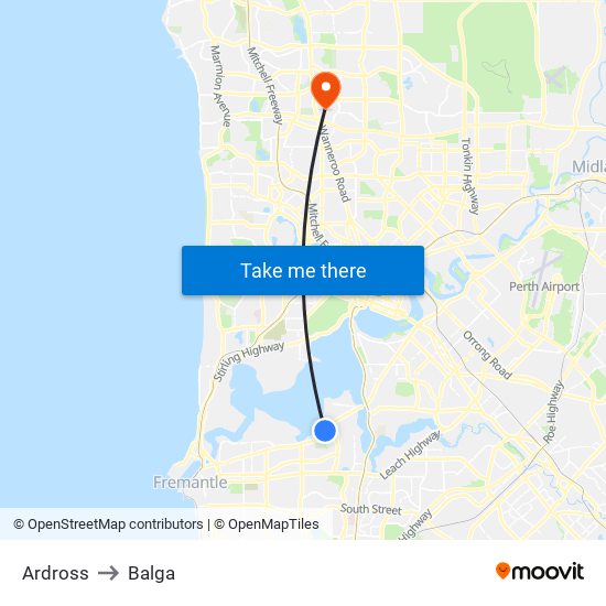 Ardross to Balga map