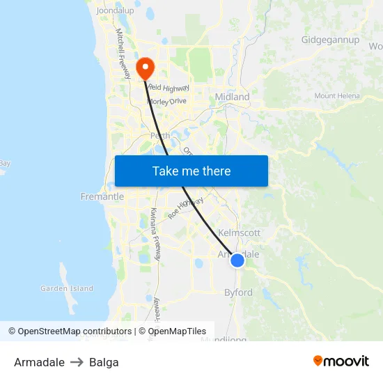 Armadale to Balga map