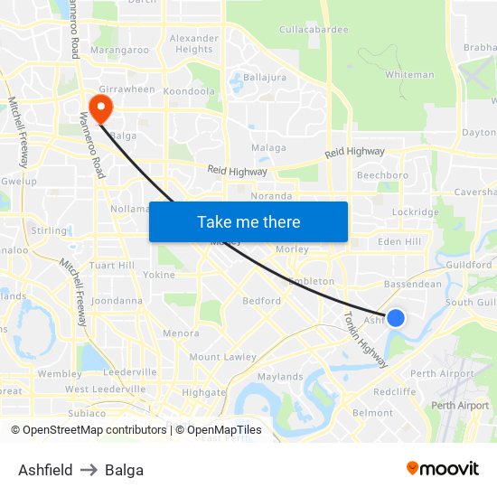 Ashfield to Balga map