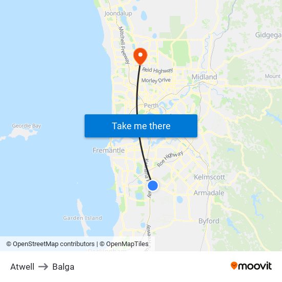 Atwell to Balga map