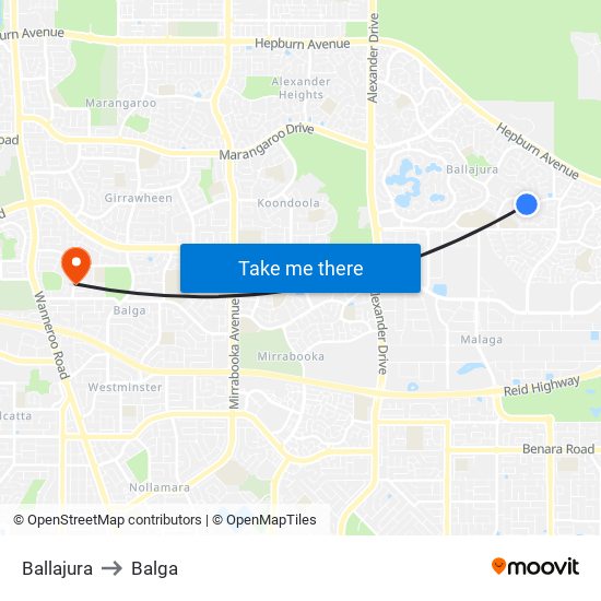 Ballajura to Balga map