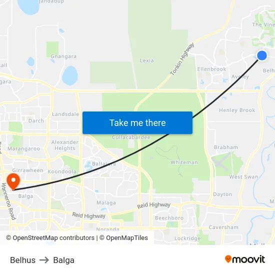 Belhus to Balga map