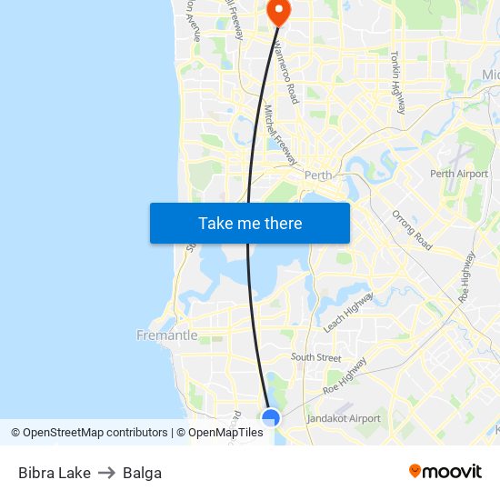Bibra Lake to Balga map