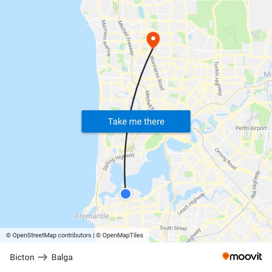 Bicton to Balga map
