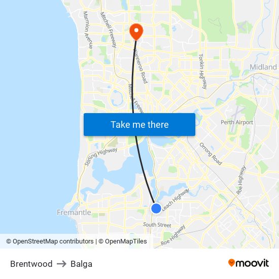 Brentwood to Balga map