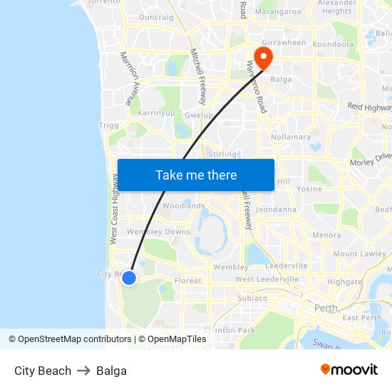 City Beach to Balga map