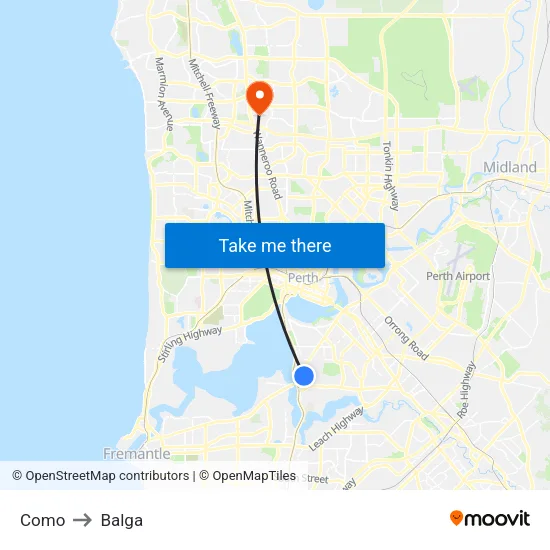 Como to Balga map