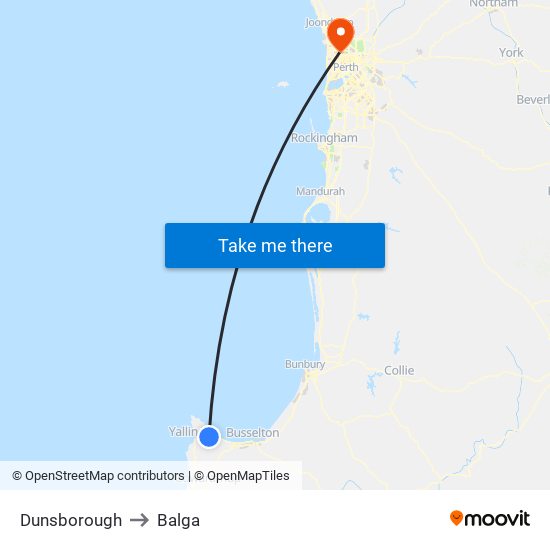 Dunsborough to Balga map