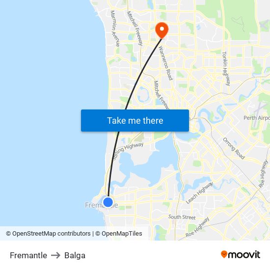 Fremantle to Balga map