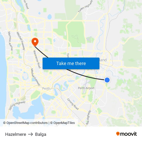 Hazelmere to Balga map