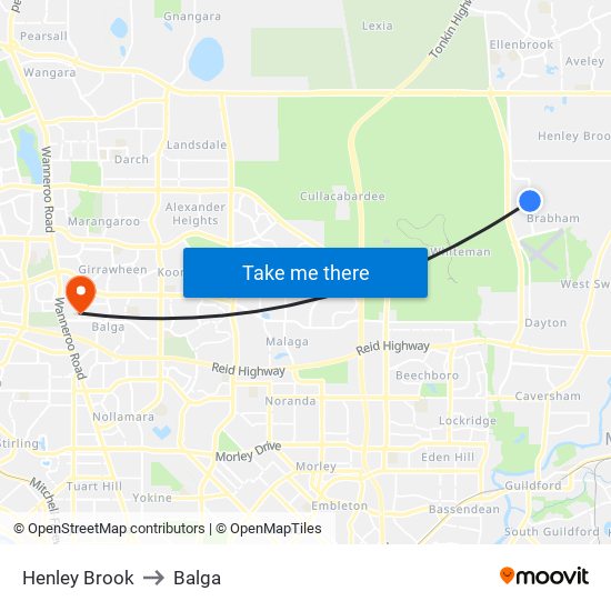 Henley Brook to Balga map