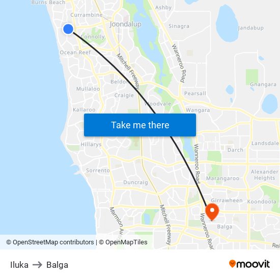 Iluka to Balga map