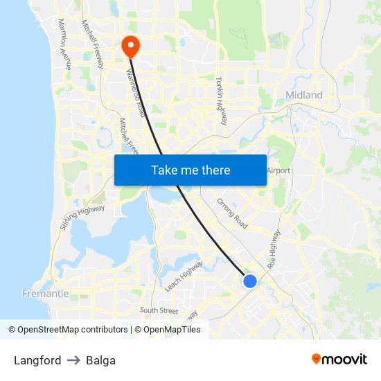 Langford to Balga map