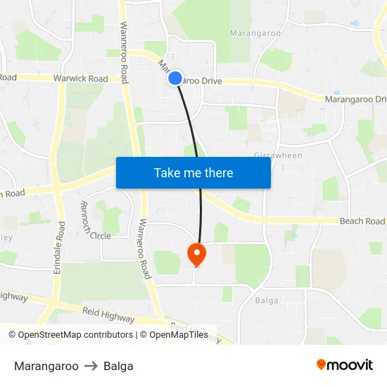Marangaroo to Balga map
