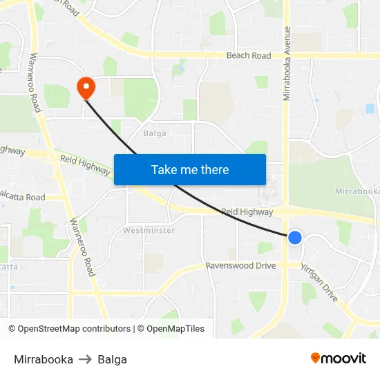 Mirrabooka to Balga map