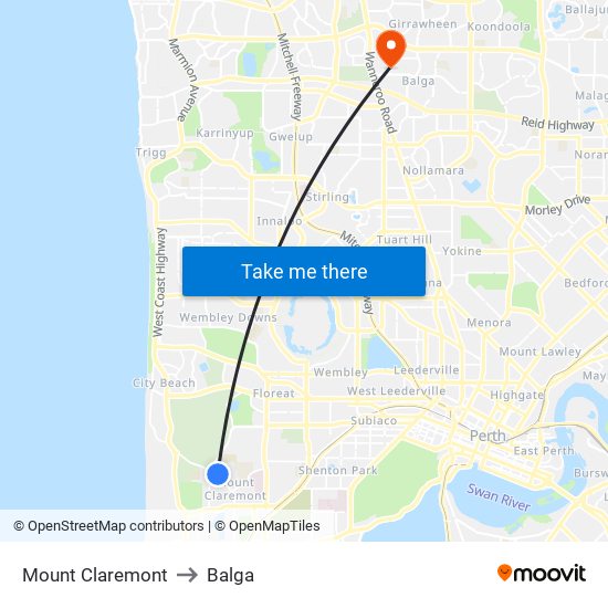 Mount Claremont to Balga map