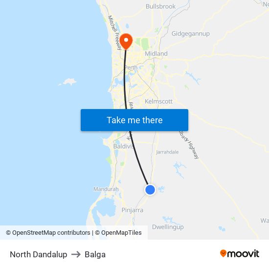 North Dandalup to Balga map