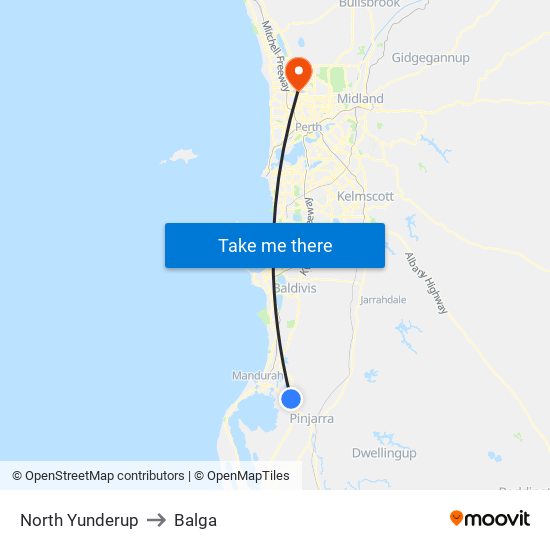 North Yunderup to Balga map