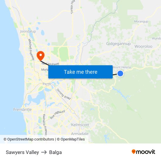 Sawyers Valley to Balga map