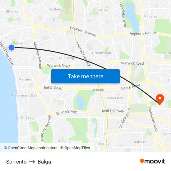 Sorrento to Balga map