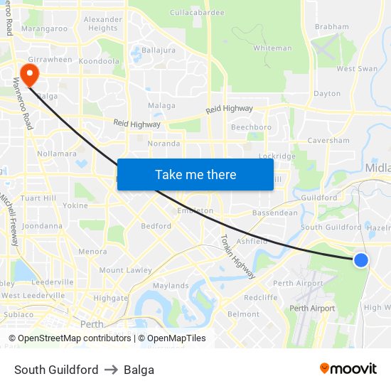 South Guildford to Balga map