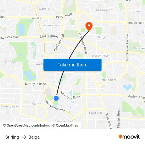 Stirling to Balga map